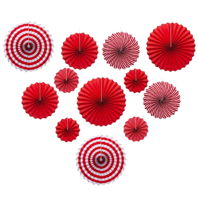 ONUPGO Red Paper Fans Hanging Paper Fans Flower Set, 12PCS Mexican Fiesta Kids Party Decorations Hanging Banner for Wedding Birthday Engagement Bridal Shower Baby Shower Event Holiday Celebration - Image 2